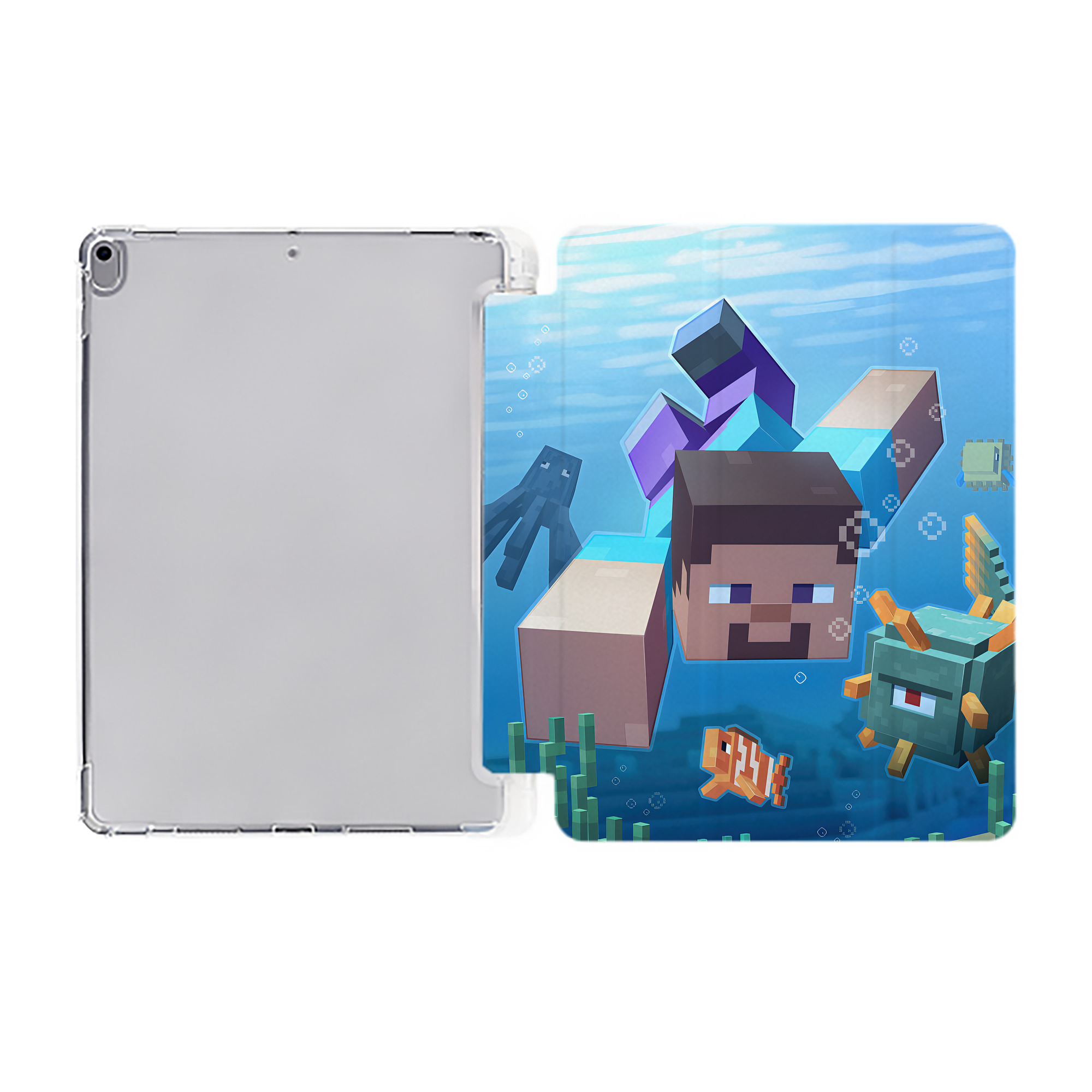 （画像用） マインクラフト ブロックの世界 Minecraft MC Block world IPad ケース ペン収納付き 三つ折りスタンド PUレザー×シリコン 対応機種9.5/10.5/10.9インチ